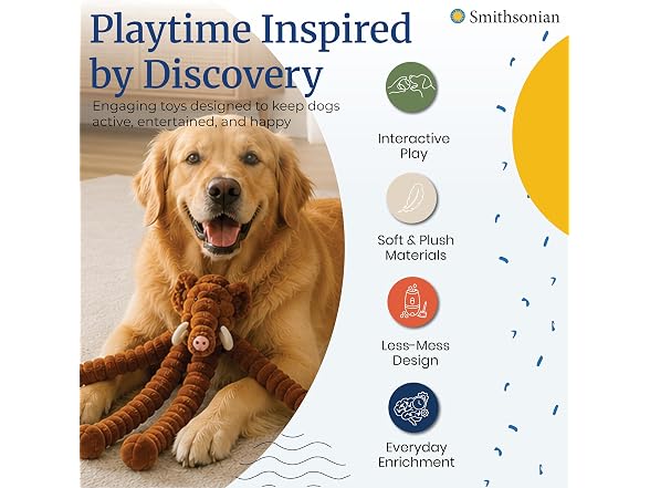 Smithsonian Long Animals Dog Toy – Stuffing-Free Mammoth
