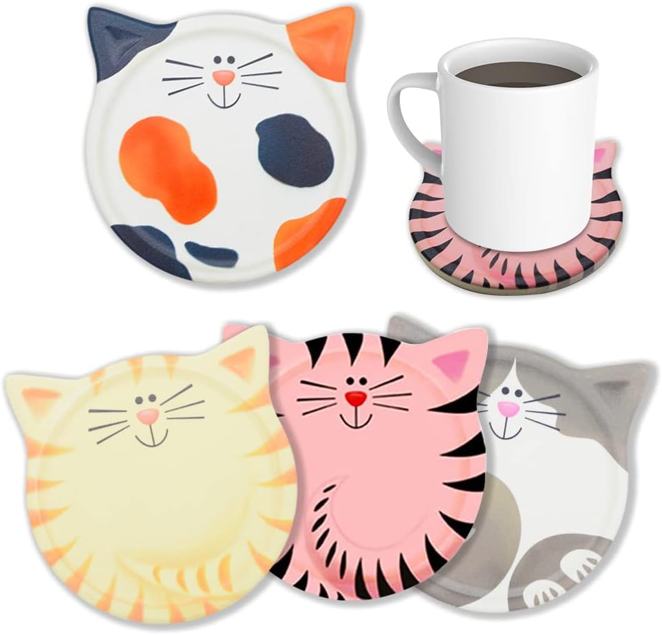 Cat Shaped Ceramic Coasters Set of 8 - Gallery 6