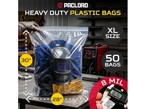 28" x 30" Heavy-Duty Extra Large Zip Plastic Bags, 50 Count