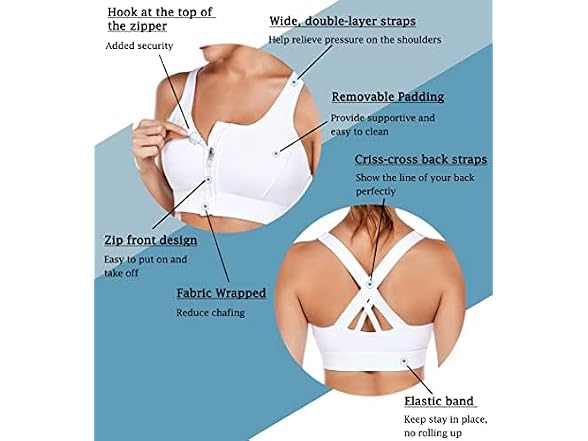 COOrun Women (M) Sports Bras Zipper Back Yoga Bras