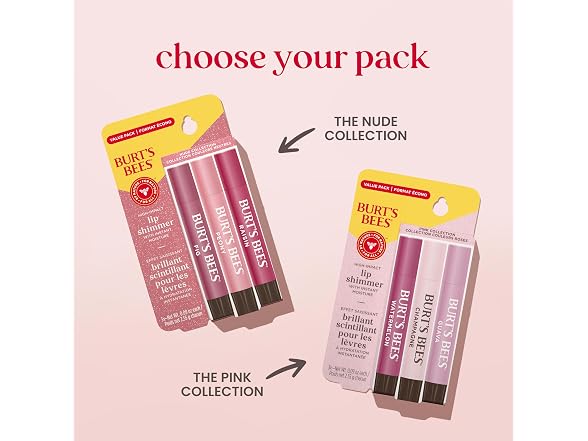 Burts Bees Lip Shimmer Pink Collection 3 Pack