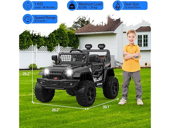 Hipicute 12V Kids Ride On Truck, Black