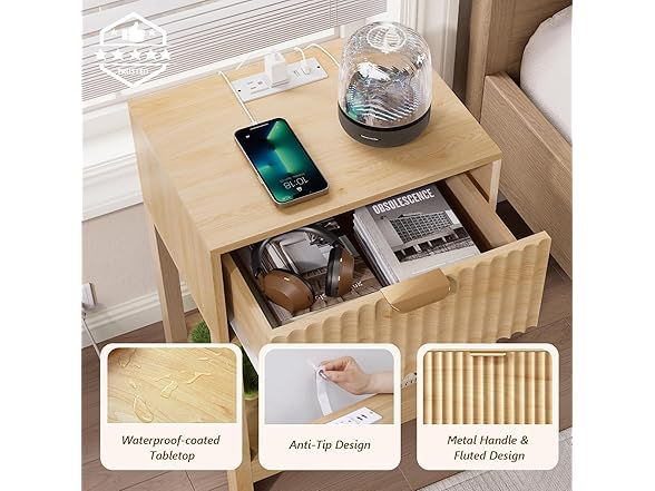 Nasonet Oak Nightstands with Drawer