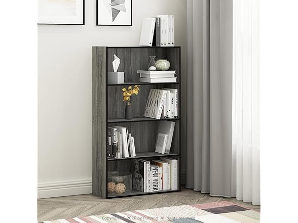 Furinno Pasir 4 Tier Open Shelf, French Oak Grey