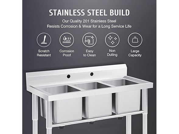 WILPREP NSF Stainless Steel 3 Compartment Commercial Sink 11x10x10 Inch Basins, Kitche Station Utility Sink for Restaurant Bar Home Laundry Room Garage (Open Box)