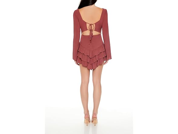 Forever 21 (S) Tiered Bell-Sleeve Dress Chestnut