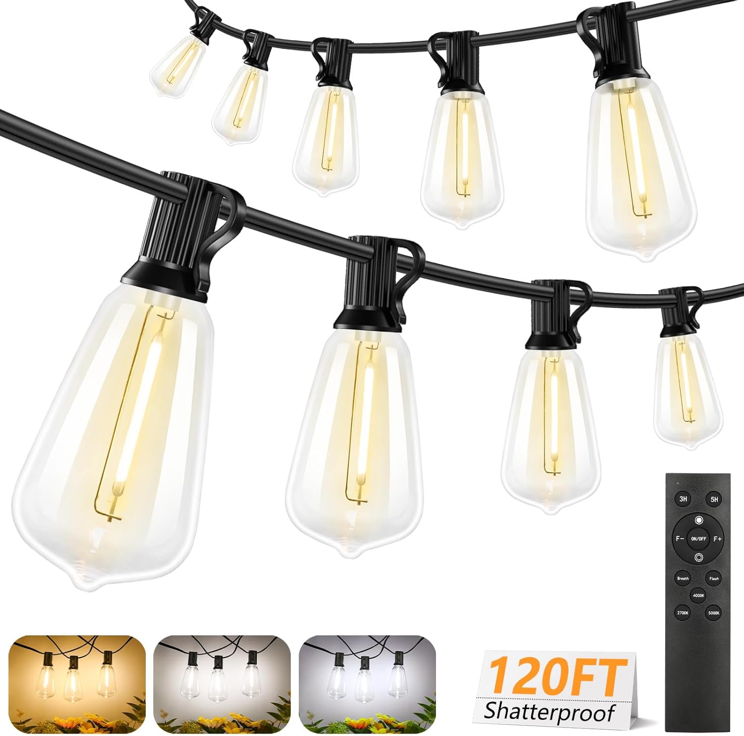 Brightever Outdoor String Lights w/Remote 3 Modes - Gallery 9