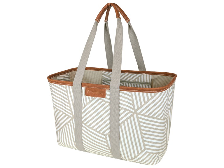 CleverMade Collapsible LUXE Tote- 30, Geometric Taupe - Gallery 6