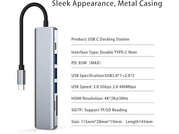 USB C 8in Mini Laptop Docking Station