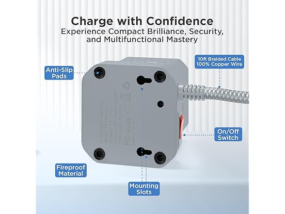 10ft Cube Power Strip with USB Gray