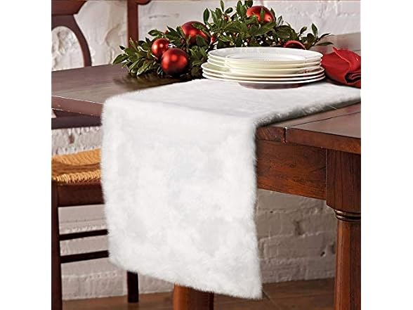 OurWarm Luxury Christmas Table Runner Snowy White Faux Fur