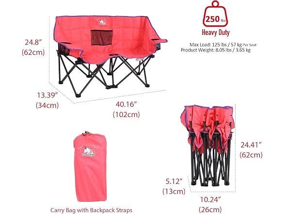SUNNYFEEL Pink Kids Double Camping Chair