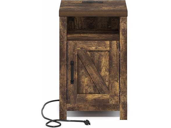 Furinno Farmhouse Nightstand with Charging Station