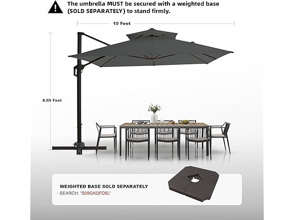 wikiwiki 10x13FT 2 Tiers Rectangular Cantilever Patio Umbrella