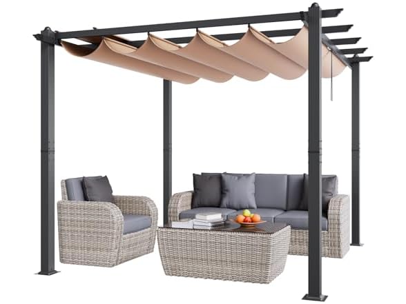 VEVOR 10'x10' Outdoor Retractable Pergola with Canopy