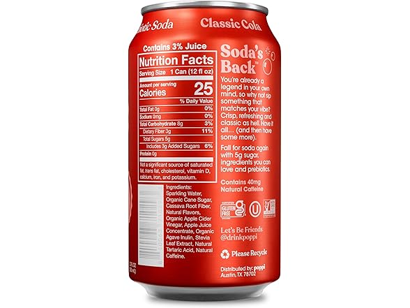 Poppi Prebiotic Soda, Classic Cola, 12 oz