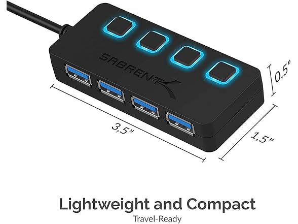 SABRENT 4-Port USB 3.0 Hub Powered w/ LEDs