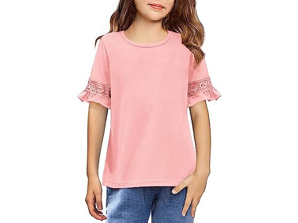 Arshiner Kids (4) Girls Casual Loose Lace Short Sl