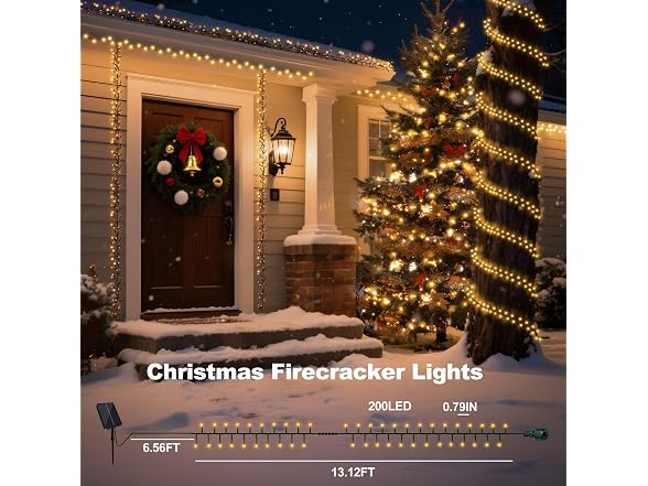 Forlivese 20FT 200LED Solar Christmas String Lights