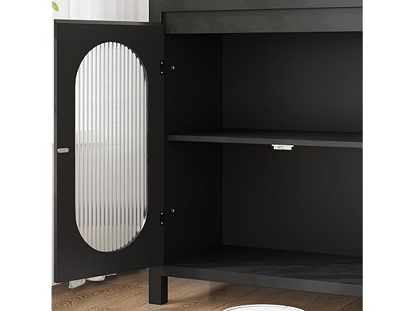 Retro Storage Cabinet, 30.1" Buffet Cabinet with Fluted Glass Doors Black