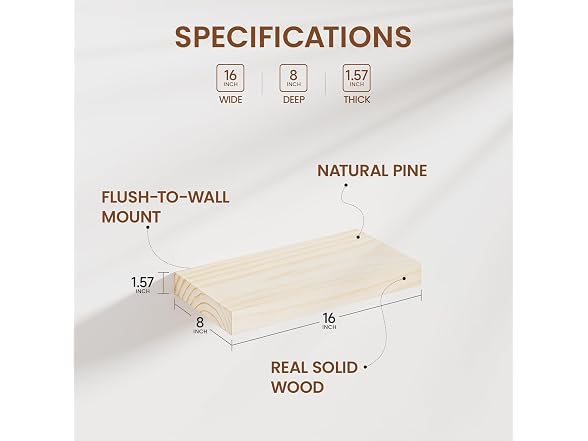 Heimlove Unfinished Wood Floating Shelves Set of 2