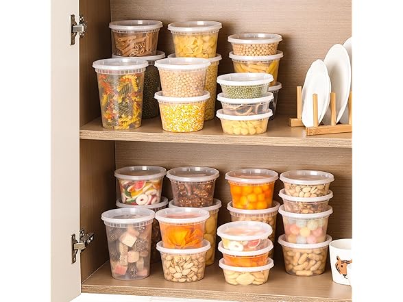 AOZITA 48 Sets Plastic Deli Containers With Lids, 8 oz 16oz 32oz Variety pack