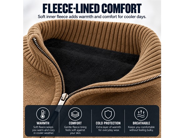 Mens Fleece Quarter Zip Knit Sweaters