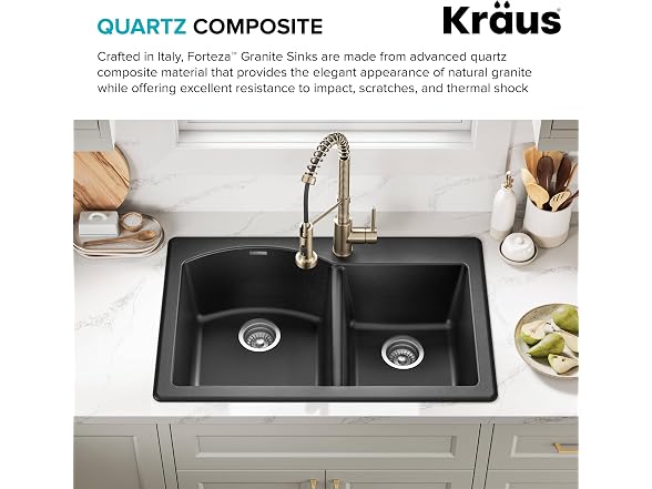 KRAUS Black 33 in Double Bowl Granite Kitchen Sink