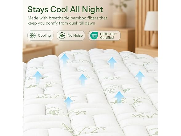 NEWDECO Cooling Bamboo Pillow Top Pad