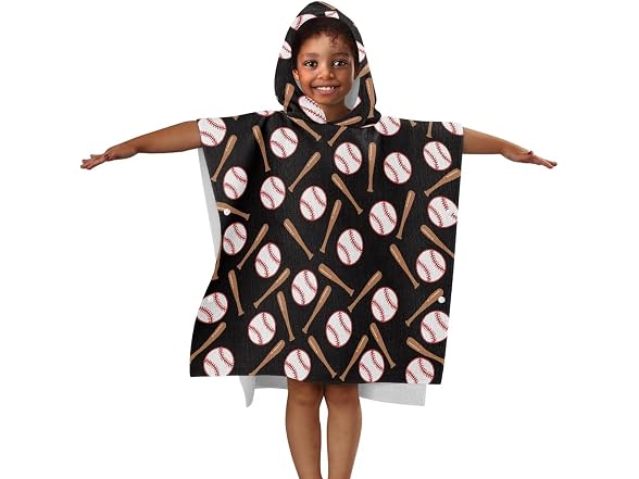 Kids Hooded Bath Towel Large Baseball Soft To