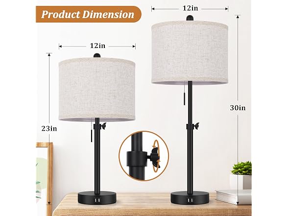 Kondras Adjustable Table Lamps for Bedroom Set of 2