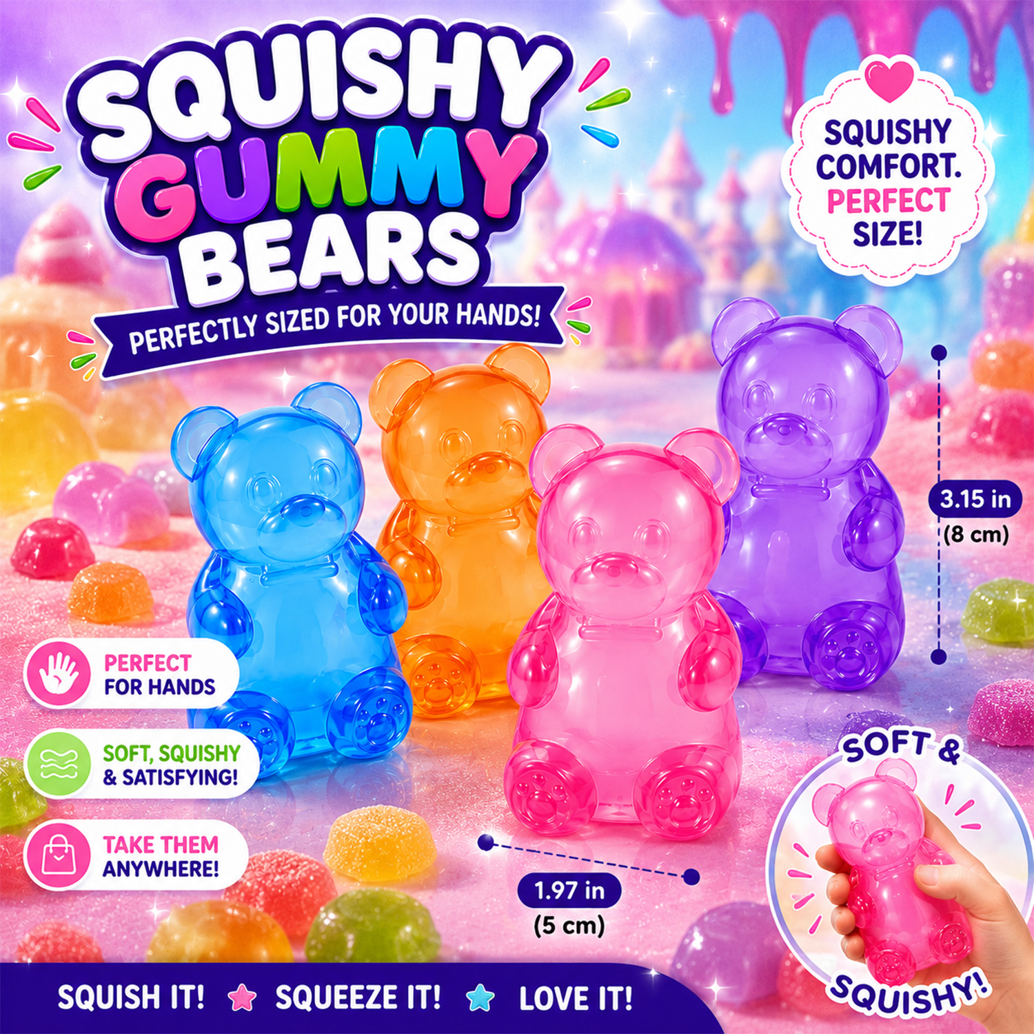 Twilight Squishy Sensory Toys Gummy Bear, 3PK - Gallery 9