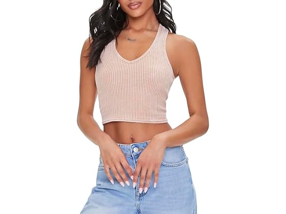 Forever 21 Women's (L) Waffle Knit Cropped Tank To