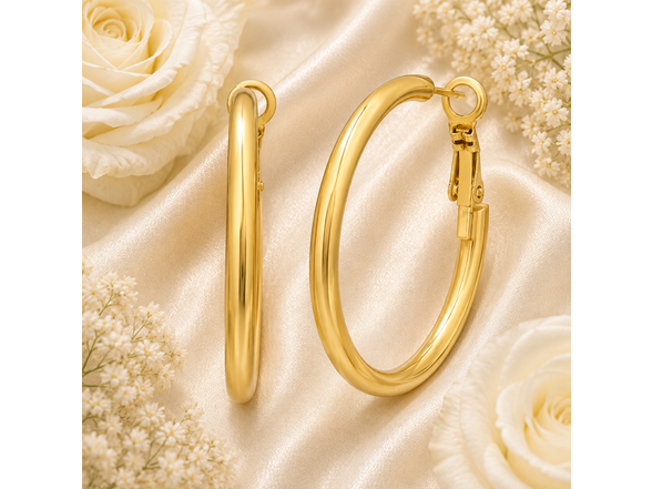 Saffron 18K Gold Plated Classic Round Hoop Earrings