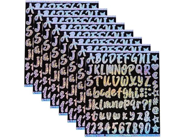 8 Pcs Glitter Alphabet Stickers, Cursive