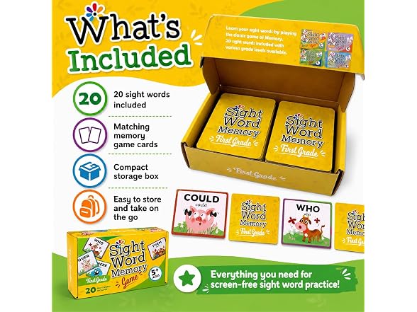 Sight Word Memory Game for Kids Ages 4-8, Matching Card Game
