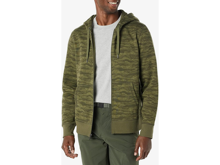 Amazon Essentials Men's Full-Zip Fleece Hoodie (Available in Big & Tall), Green Abstract Camo, X-Small