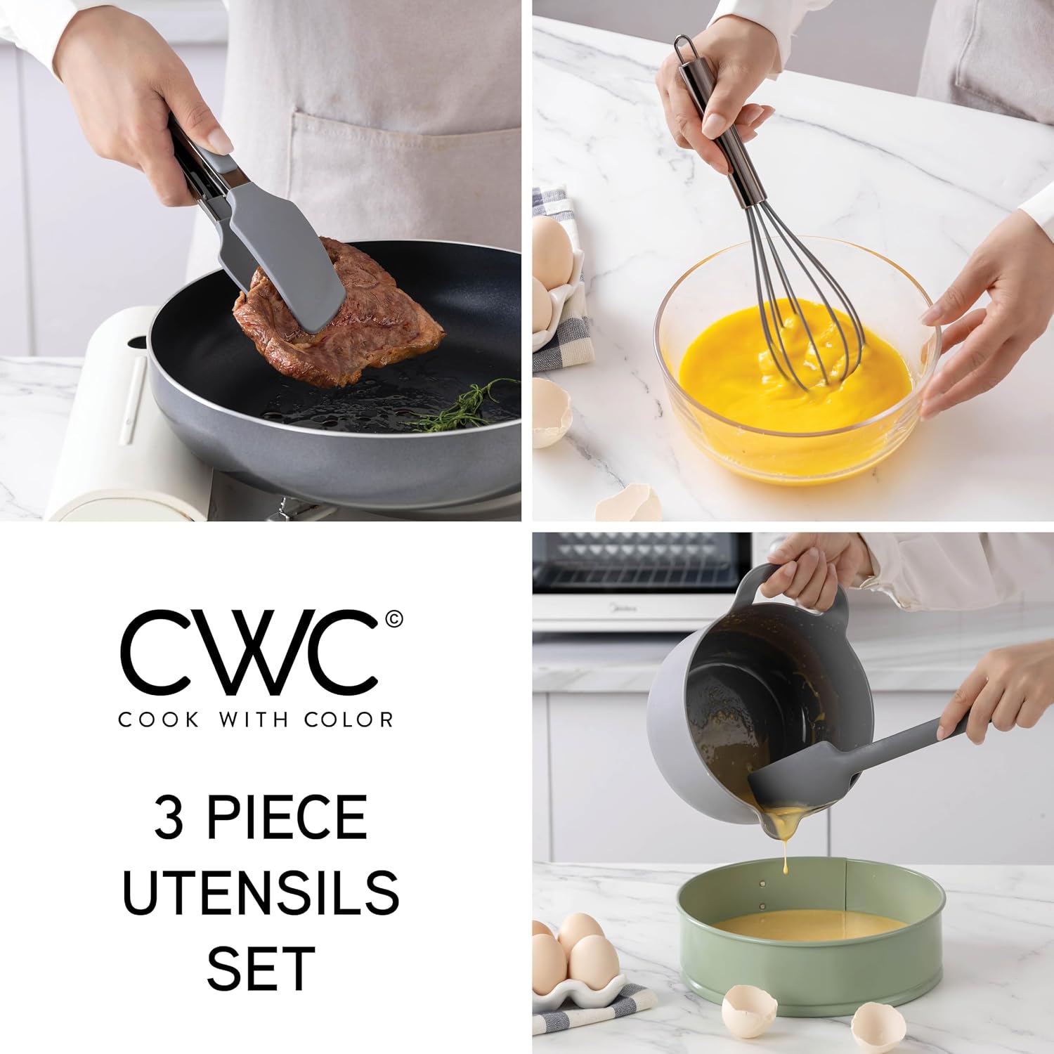 Stainless Steel Silicone Tipped Kitchen & BBQ Tongs Set, 3 Pc - Gallery 9