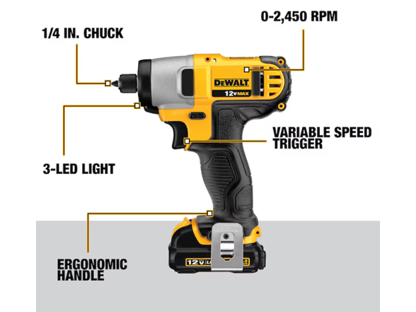 DEWALT DCF815S2 12V MAX Impact Driver Kit, 1/4in