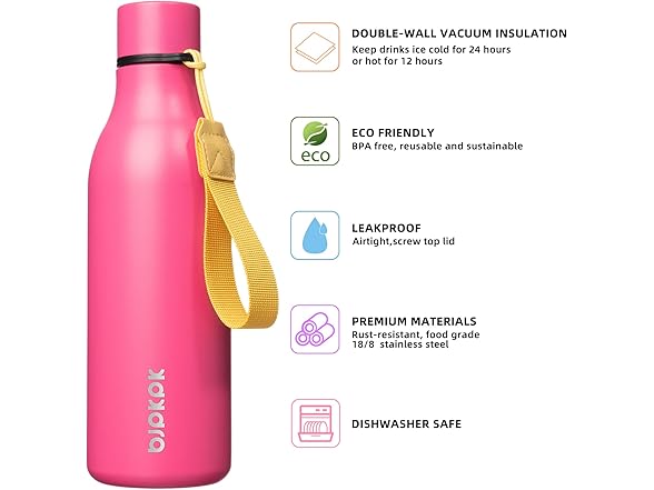 BJPKPK Insulated Water Bottle 18oz Pink