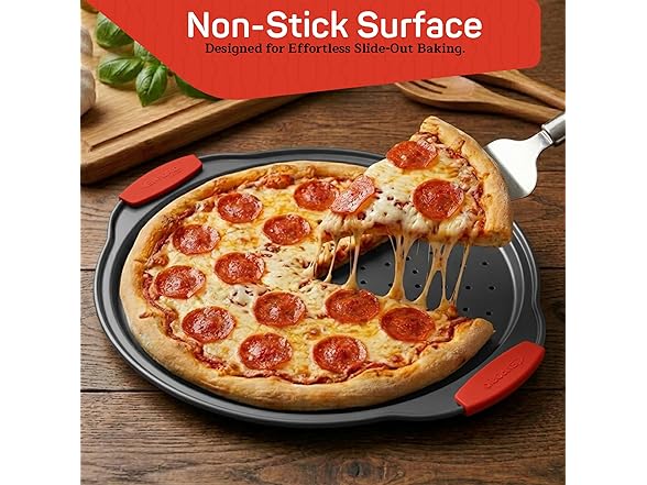 Non-Stick Pizza Pan with Silicone Handle 2 Pack