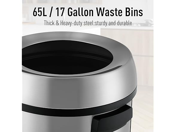 Takywep 17 Gallon Stainless Steel Open Top Trash Can,65 Liter 