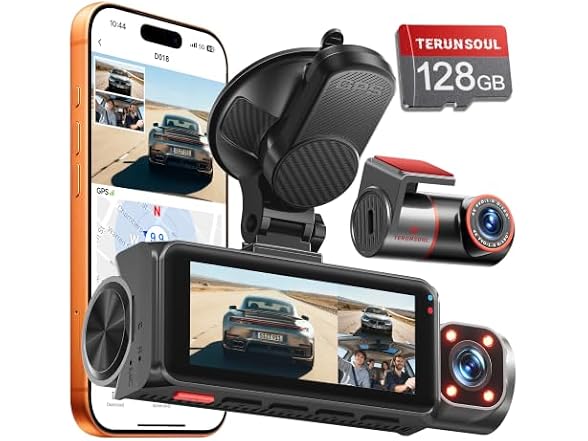 TERUNSOUl 3-Channel Dash Cam Free 128GB