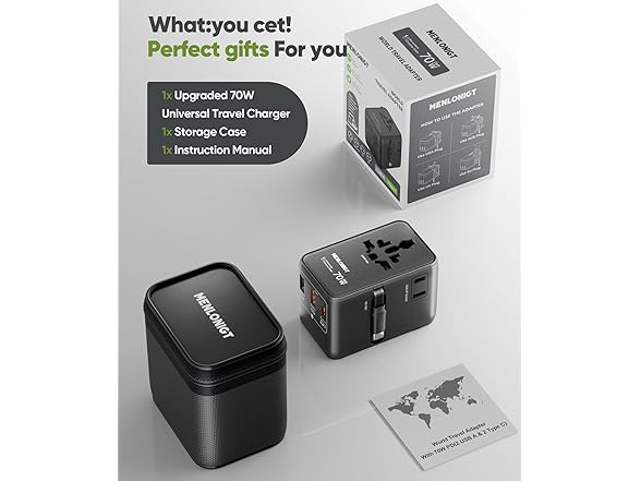Menlonigt 70W GaN Universal Travel Adapter