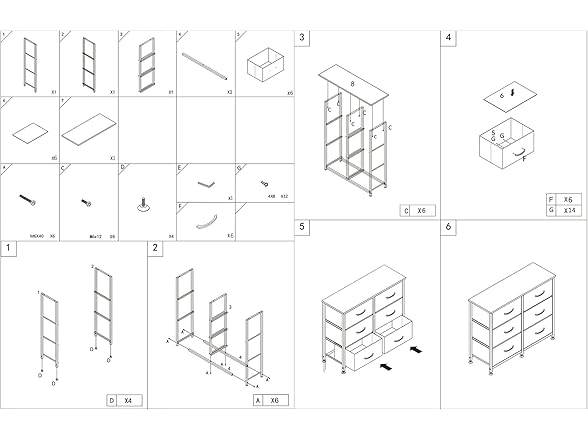 AZL1 Life Concept 6 Drawers Fabric Dresser