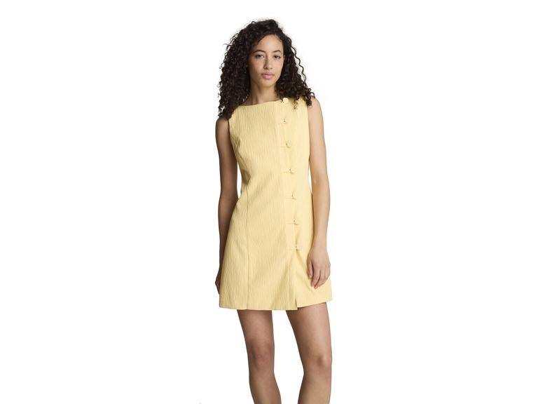 Kenneth Cole Women's Boat Neck Button Front Sheath Short Dress Pastel Yellow