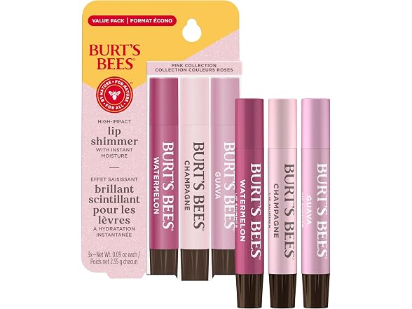 Burts Bees Lip Shimmer Pink Collection 3 Pack
