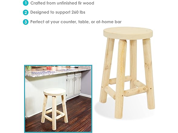 Sunnydaze 24" Fir Wood Backless Stool