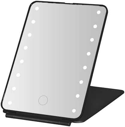 MELANNCO 7.83x5.31x0.51Inch Folding Black LED Vanity Mirror, Dimmable LED Lights
