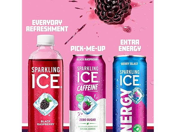 12PK Sparkling Ice Caffeine Black Raspberry Sparkling Water